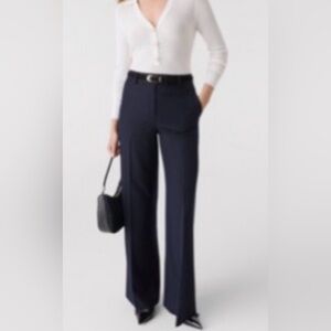 Petite Navy Dotted Wide Leg Flare Trousers